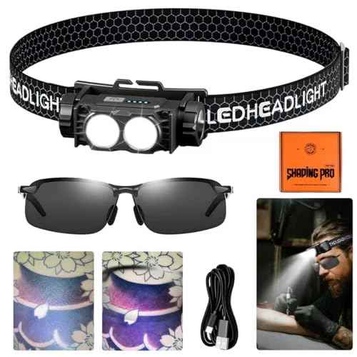 GBK Headlamp Flashlight for Tattoo Artists - Removing Reflections, Ideal for Embroidery & Cosmetic Work