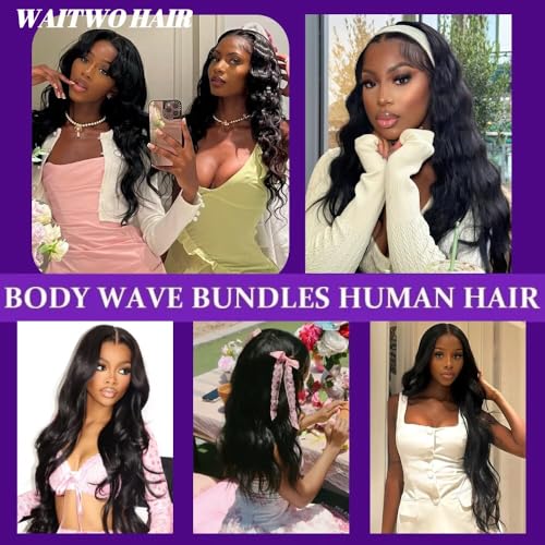 12A Human Hair Bundles 16 18 20 Inch Body Wave Bundles Human Hair 100% Unprocessed Brazilian Virgin Weave 3 Bundle for Women Natural Black Wet and Wavy Human Hair Extensions