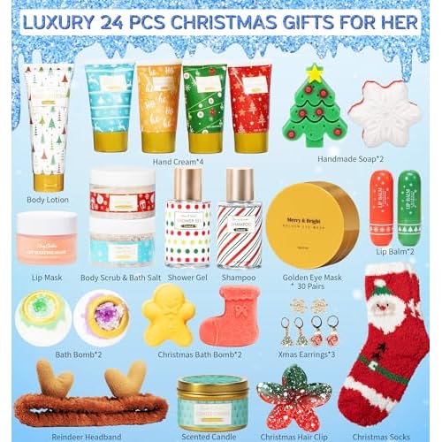 Advent Calendar 2025 for Adults Women, 24 Days Advent Beauty Calendar for Teen Girls Christmas Countdown Calendars Bath Body Spa Self Care Gift Basket for Mom Wife Girlfriend Sister Grandma Friend Her