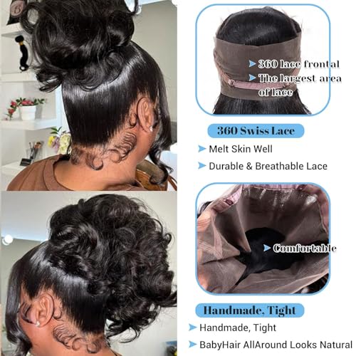 360 HD Frontal Closure Body Wave HD Lace with Baby Hair 100% Virgin Human Hair Lace Frontal Natural Color Natural Black 18 Inch