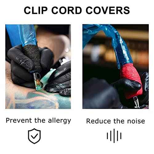 Tattoo Clip Cord Covers with Tattoo Grip Tape - 125pcs Plastic Tattoo Clip Cord Sleeves with 6pcsTattoo Grip Tape Bandage Rolls for Makeup Supplies