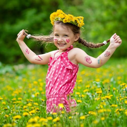 18 Sheets Pink Temporary Tattoos for Girls, 110+ Styles Hand Face Tattoo Stickers Party Favor Party Supplies Gift For Kid Boy Girl Adult Pretty Christmas Gift