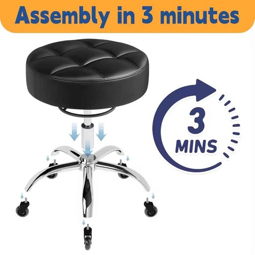 Rolling Stool Heavy Duty 400lb: Super Soft Seat Cushion,360° Swive,Height Adjustability,No Squeaky Noises,No Tip Over,New Upgraded Stool Salon stool Chair, Tattoo Facial Massage Spa Medical (Black)