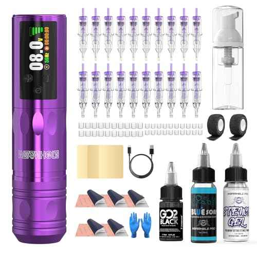 Wormhole Tattoo Gun Kit Xtreme Tattoo Kit Black Tattoo Ink Wireless Tattoo Machine Kit 1,800 mAh Battery Tattoo Power Supply 20 Tattoo Cartridge Needles Multi-function Smart Tattoo Pen