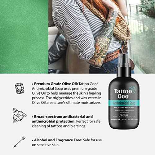 Tattoo Goo Cleansing Soap, 3 oz, For Piercing & Tattoo Aftercare, Hydrates and Cleans Dirt, pH Balanced Soap, Leaves No Residue, No Fragrance, Alcohol, Laonin or Petroleum Jelly