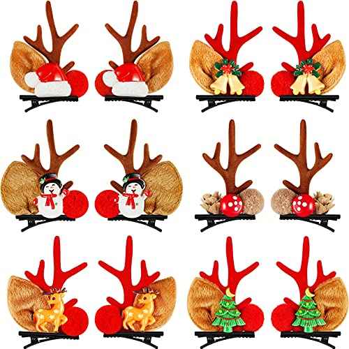 6 Pairs Girls Hair Clips Deer Horn Barrettes Christmas Reindeer Hair Clip Antlers Hair Clips Antler Hair Ornament Hair Accessories for Women Girls Christmas Decorations Party Cosplay
