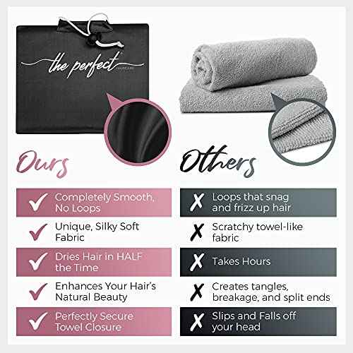 THE PERFECT HAIRCARE Curly Hair Girls Microfiber Plopping Towel Set Gift - Anti-frizz Silky Smooth Hair Drying Wrap for Women - Super Absorbent Large Hair Towel + 2 Scrunching MicroPlop Towels