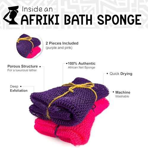 AFRIKI African Net Sponge ? Exfoliating Body Scrubber, Black Owned & Rooted in Africa, All Skin Types | 45 in Long