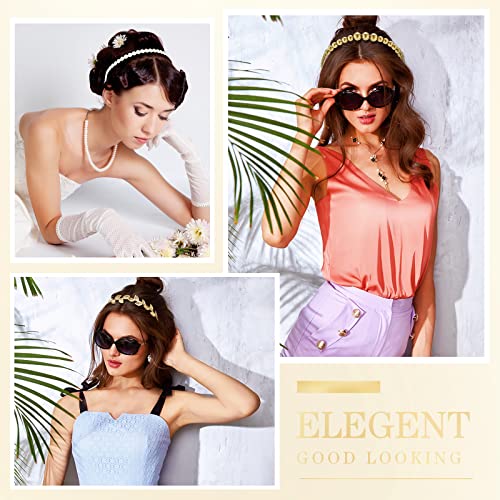 12 Pcs Pearls Headband Rhinestones Hairbands Faux Pearl White Bridal Headband Gold Alloy Flower Head Band Metallic Butterfly Hair Hoop Wedding Hair Accessories for Women, 12 Styles