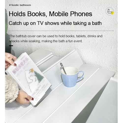 Adjustable Foldable Dust-Proof Bathtub Cover White,Waterproof Shutter Bathtub Tray & Laptop Desk 2 in 1 Fits Most Tubs,Modern Bath Tub Racks for Home (92x172CM(36.2"x67.7"), 0.47in Thick)
