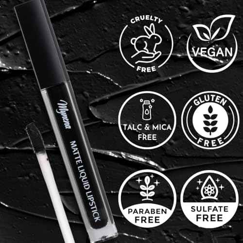 Mynena Black Long Lasting Lipstick for Women Waterproof & Transfer-Proof | Hydrating with Shea Butter | Bold Pigment Intense Matte Color Lip Stain | Talc-Free & Vegan Product that Performs | Linda