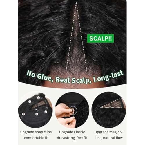 KLAIYI Ombre Brown Curly V Part Human Hair Upgrade U Part Wig with Dark Roots Glueless Highlight Balayage Clip in Half Wig No Glue No Lace No Leave Out 3S Ready to Wear and Go Beginner Friendly 14Inch