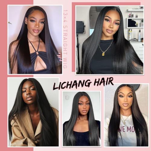 LICHANG Straight Lace Front Wigs Human Hair Pre Plucked for Black Women 13x4 Lace Frontal Wigs Human Hair 200% Density Brazilian Virgin Hair Glueless Wigs 26 Inch