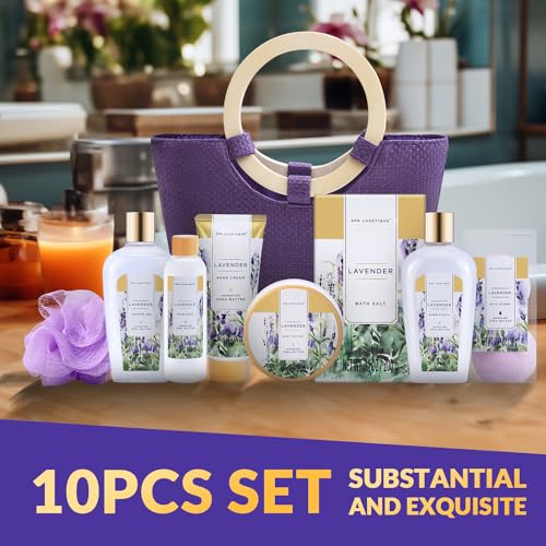 spa luxetique Gift Baskets for Women, Spa Gifts for Women - 10pcs Lavender Sets with Body Lotion, Bubble Bath, Relaxing Bath Sets, Birthday Christmas Gifts for Her