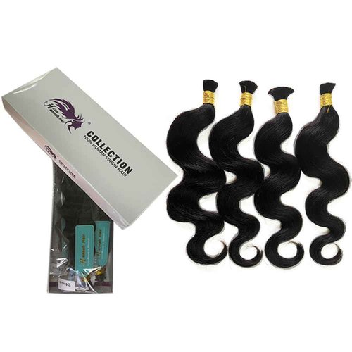 Boho Knotless Braids Human Hair Micro Braids Extension Hair Body Wave Human Bulk Hair 18"20"22"24" 1pack (4bundles(200g) Natural Black Color