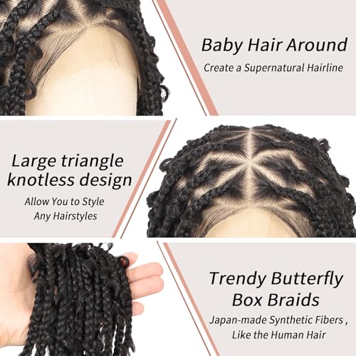 Lexqui 36" 360¡Æ HD Full Lace Braided Wigs for Women Knotless Butterfly Box Braid Wig with Baby Hair Free Parting Synthetic Hair Lace Front Braid Wig Long Braided Lace Front Wigs Black