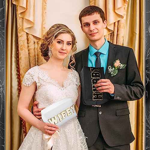 Pinkunn 2 Pcs Wifey Hubby Makeup Bag Bride Patch Cosmetic Bag Mrs Travel Toiletry Purse White Letter PU Leather Waterproof Pouch Wedding Bridal Shower Honeymoon Gift for Women Party Organizer