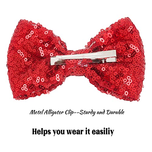 12 Pieces Red Sequin Bows for Girls 4.7" Large Cheer Hair Bow with Alligator Clips Hair Accessories for Kids Toddler Cheerleaders Teen Girls College Sports