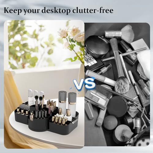 Rotating Makeup Organizer Cosmetic Display Case, Used for Vanity Makeup Brushes, Lipstick, Perfume and Various Skin Care Products - Spacious and Fashionable Storage Solution (Black)