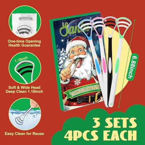 Honoson 12 Pieces Tongue Scraper for Adults Christmas Stocking Stuffers for Men Women Gifts Tongue Cleaner with Santa Box Gifts for Christmas Men Women Dad