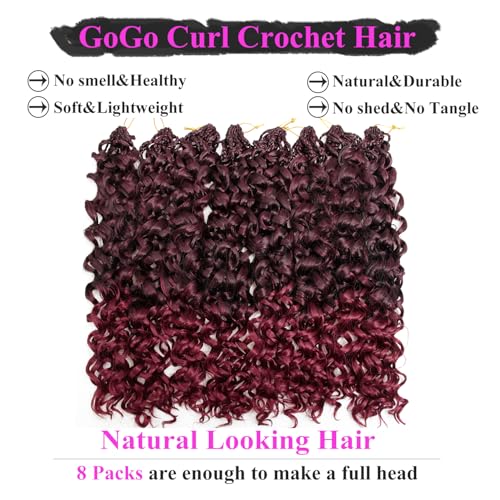 18 Inch Pre Looped Crochet Hair for Black Women - Gogo Curl/Beach Curl/Ocean/Water/Deep Wave Crochet Hair 8 Packs, Synthetic Hair Tangle-Free Natural Look Curly Hair Extensions (1B/BUG)