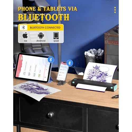 Itari M08F Wireless Tattoo Stencil-Printer - Tattoo Transfer Machine Thermal Copier with 10pcs Transfer Paper, Bluetooth Stencil Printer for Tattooing, Compatible with Smartphone & PC, Black