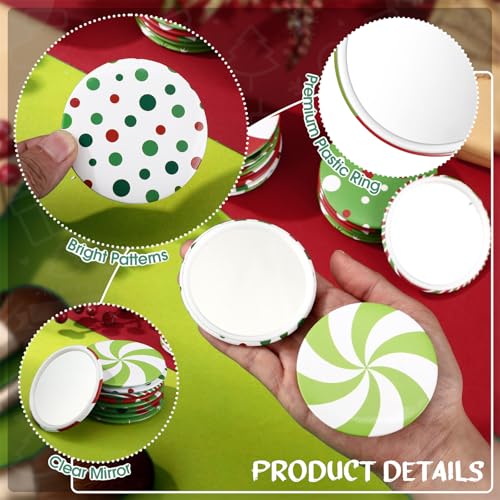 Geetery 36 Pcs 9 Styles Christmas Compact Mirror Bulk Portable Mini Mirror Christmas Makeup Glass Mirror Stocking Stuffers Holiday Decoration for Women Supplies