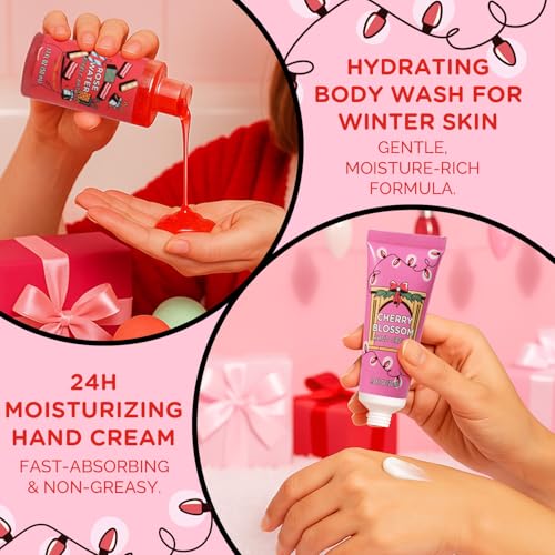 2025 Beauty Advent Calendar for Women, Christmas Countdown Gifts with Bath Bomb Bubble Bath Hand Cream Santa Sock, 24 Day Red Advent Calendar,Spa Christmas Gifts for Daughter Girls