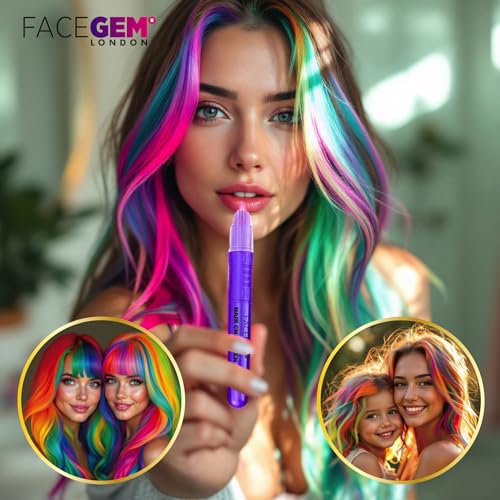 12 Hair chalks, 12 NEON & METALLIC hair chalk, Non-Toxic Easy Washable Hair Dye Colourful, METALLIC & NEON hair chalk - Perfect for Festivals, Halloween, Parties, hair chalks for girls