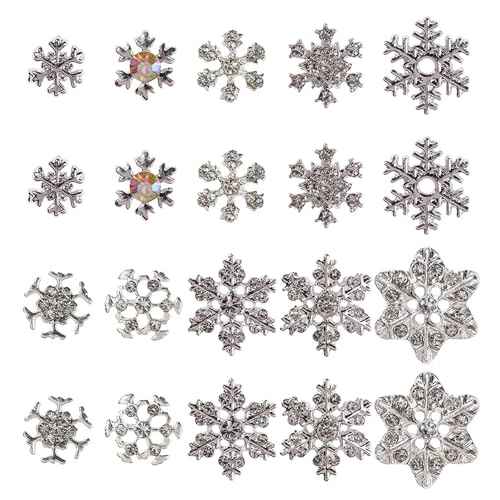 20Pcs Christmas Nail Charms 3D Silver Snowflake Nail Art Rhinestone for Acrylic Nails Alloy Snowflake Nail Charms Silver Metal Crystal Nail Jewels for Women DIY Christmas Winter Manicure