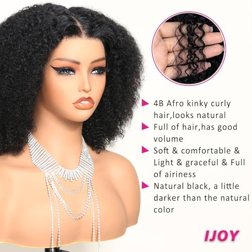 ijoy Kinky Curly Wig Human Hair 13x4 Lace Front Wigs 180 Density, 14 Inch Pre Plucked Afro Curly Human Hair Wig for Women, Natural Black, 4a/4b, Full and Thick(14inch)