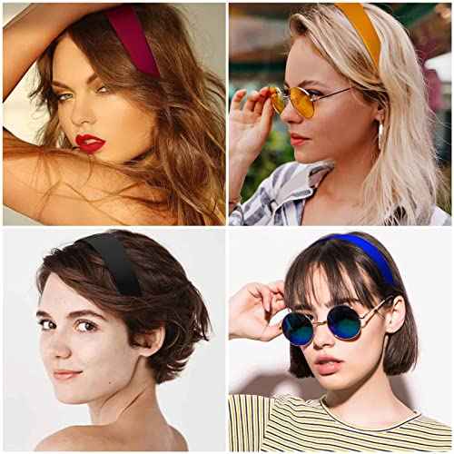 anezus 16 Pcs Satin Headbands Bulk 1 Inch Anti-slip Ribbon Hair Bands Plain Hard Headbands for Women Girls DIY Craft Hair Accessories (Multicolor)