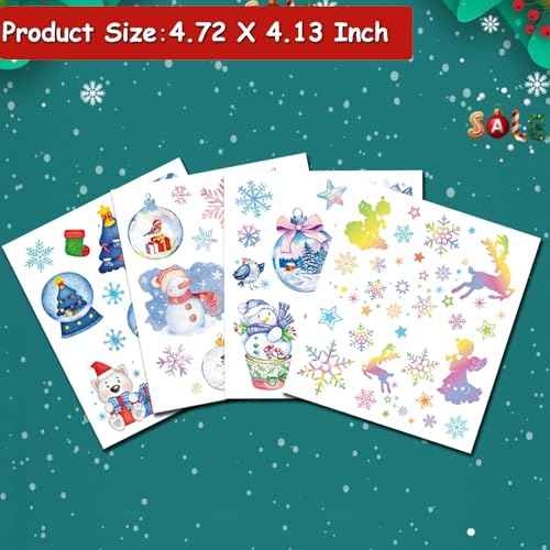 140 Styles Glitter Christmas Temporary Tattoos for Kids, 12 Sheets Glitter Christmas Holiday Tattoos for Kids Xmas Party Gifts Crafts Decoration