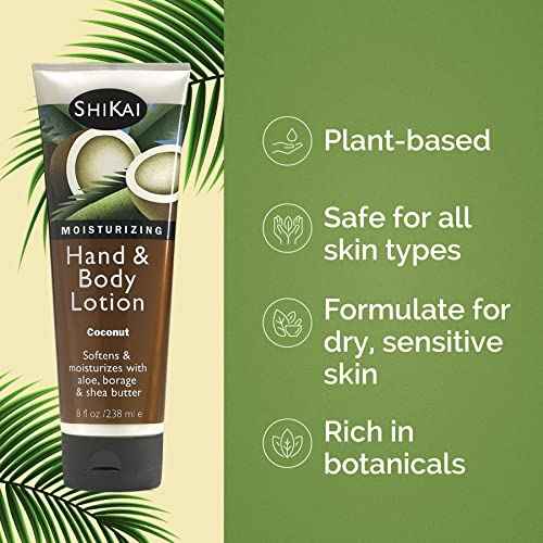 ShiKai Coconut Hand & Body Lotion (8oz, Pack of 2) | Daily Moisturizing Skincare for Dry and Cracked Hands | With Aloe Vera & Vitamin E