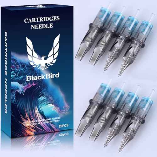 BlackBird Tattoo Cartridge Needles # 12(9M1) 0.35 mm Standard Disposable 9 Single Stack Magnum 20 Pcs with Membrane Safety Cartridges for Rotary Tattoo Machine Pen Gun