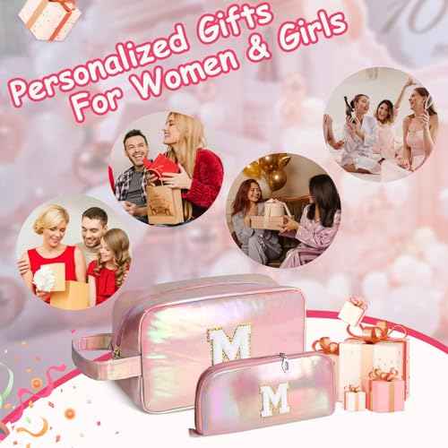 Personalized Initial Makeup bag for woman,Travel Makeup Bag,Gift for Women,Mom,Monogram Preppy Makeup Bag Cosmetic Bag Set (Letter M)