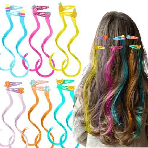 Pinksheep Kids Hair Accessories for Girls: 12pcs Colored Clip in Hair Extensions - Rainbow & Multi-Colors for Braids & Parties
