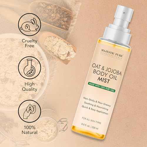 Majestic Pure Oat & Jojoba Oil Body Mist- 100% Pure & Natural - After Shower Body Oils for Women and Men - Scented, Radiant, Skin Therapy Firming Massage Oil - 6.8 Fl Oz