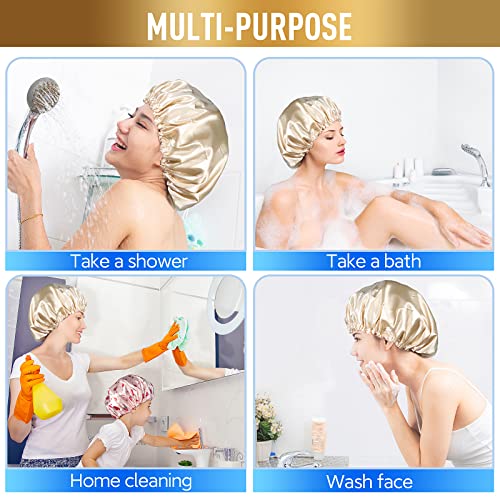 Shower Cap, Adjustable Shower Caps for Women, Extra Large Upgrade Double Waterproof Layers Hair Cap, Bath Caps Shower Hat Women Girls Adult Hair Protection Suitable for All Lengths and Thickness
