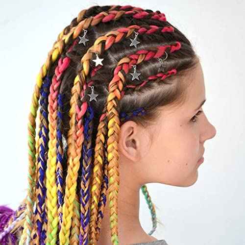 20 PACK Silver Star Hair Jewelry for Braids - Charms, Rings and Accessories for Women