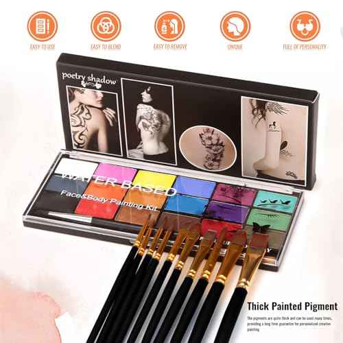 Face Painting Kit Non-toxic Body Paint Washable 18 Colors Facepaint Makeup Kit for Adults with 10 Face Paint Brushes for Halloween Party Cosplay Makeup (Color 001)