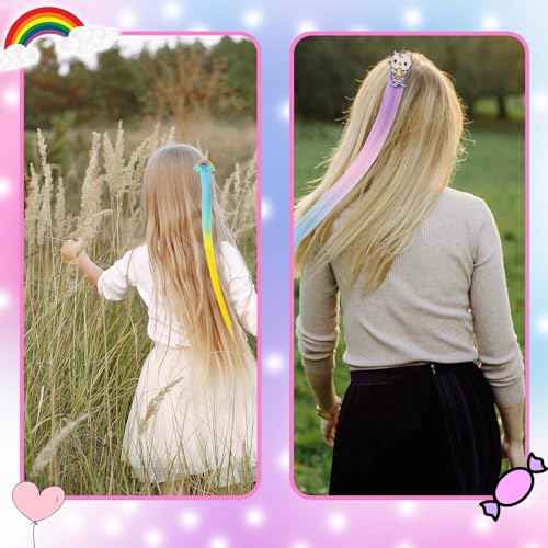 8 Pieces Hair Clips for Girls, Animal Straight Rainbow Hair Extensions for Kids, Little Girl Hair Clips Accessories for Girls Toddler Kids Ponytails