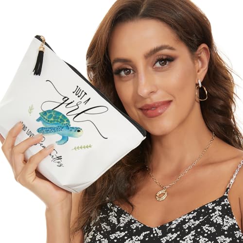 Turtle Sea Turtle Gifts for Women Makeup Bag, Sea Turtles Lovers Cosmetic Bags Funny Birthday Gifts for Loves Turtles Women Waterproof PU Leather Beach Bag Travel Toiletry