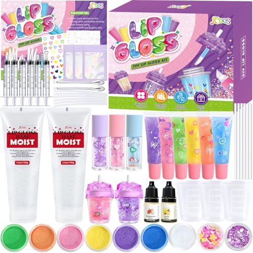 Jcoos DIY Lip Gloss Making Kit, 55PCS Lip Gloss Kit to Make Your Own Lip Gloss, Miost Lipgloss Base, Lip Gloss Tubes, Lipgloss Sets for Girls, Kids, Beginner Tweens Girls Trendy Stuff Gift for Her