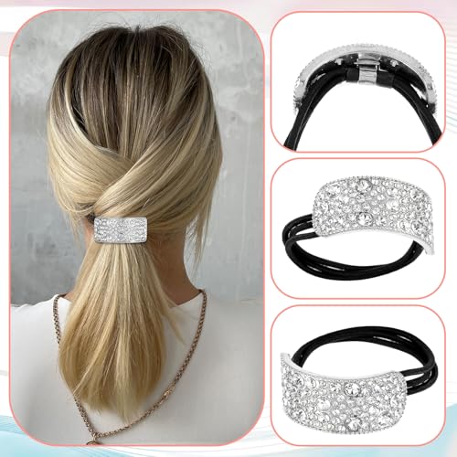 8pcs Sparkly Rhinestone Hair Ties,Crystal Ponytail Holders,Elastic Scrunchies,for Thin Thick Hair Rhinestone Scrunchies Accessories for Women Girls Silver