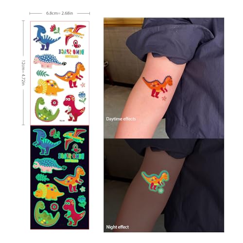 Temporary Tattoo for Kids,400 Pcs Mix Style Glow in the Dark Tattoos Kids Stickers Luminous Party Supplies with Animal/Dinosaur/Mermaid/Unicorn/Space/Butterfly/shark Stickers for Boys Girls 573