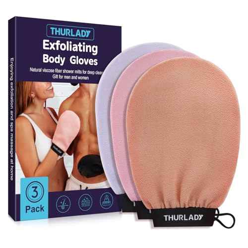 Korean Exfoliating Mitt, Exfoliating Gloves, Exfoliating Body Scrubber, Viscose Fiber Body Scrub Gloves, Dead Skin Remover for Smoother Skin, Self-Tan Prep and Removal, 3 Pack
