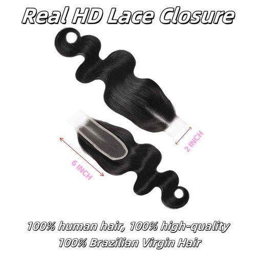 Anvnkl 2x6 HD Lace Closure Body Wave Human Hair Real HD Transparent 22inch 100% Brazilian Virgin Middle Part Pre Plucked with Baby Hair Natural Color Kim K 2x6 Closure