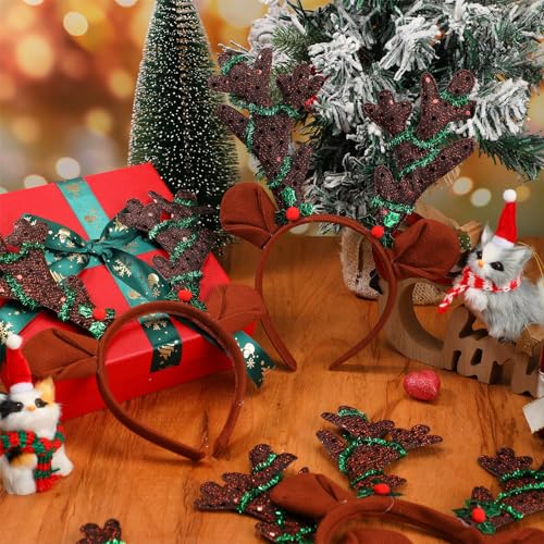 24 Pcs Christmas Reindeer Antlers Headband Bulk Sequined Reindeer Headwear Elk Headpiece for Xmas Party Costume Supply