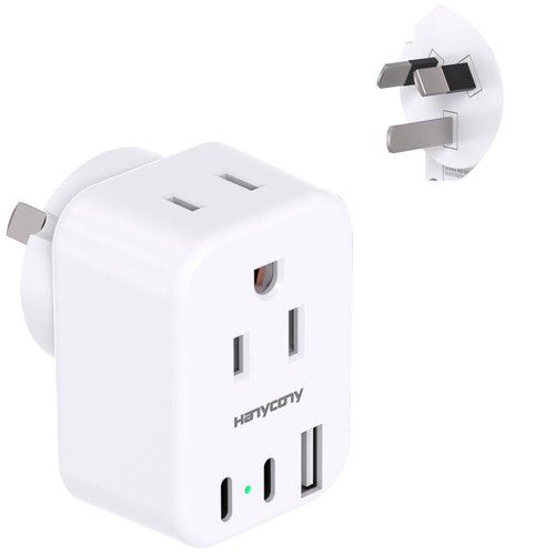 US to Australia New Zealand Power Plug Adapter, HANYCONY Type I Adapter Plug 2 Outlets 3 USB Ports(2 USB C), Australia Travel Plug Adapter for USA to Australian AU China Argentina Fiji Essentials